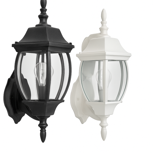 Traditional Hexagon Outdoor Wall Lantern – Up-Hang and Down-Hang Styles | White & Black Finish