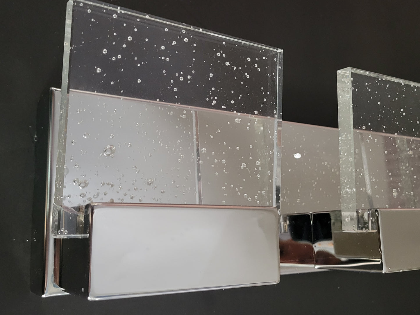 Modern chrome LED vanity light with bubble glass diffuser — 4-head version