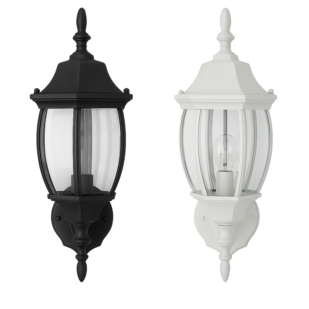 Traditional Hexagon Outdoor Wall Lantern – Up-Hang and Down-Hang Styles | White & Black Finish