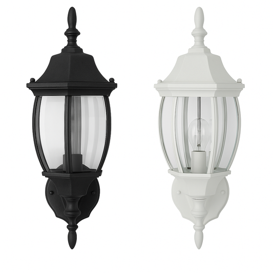 Traditional Hexagon Outdoor Wall Lantern – Up-Hang and Down-Hang Styles | White & Black Finish
