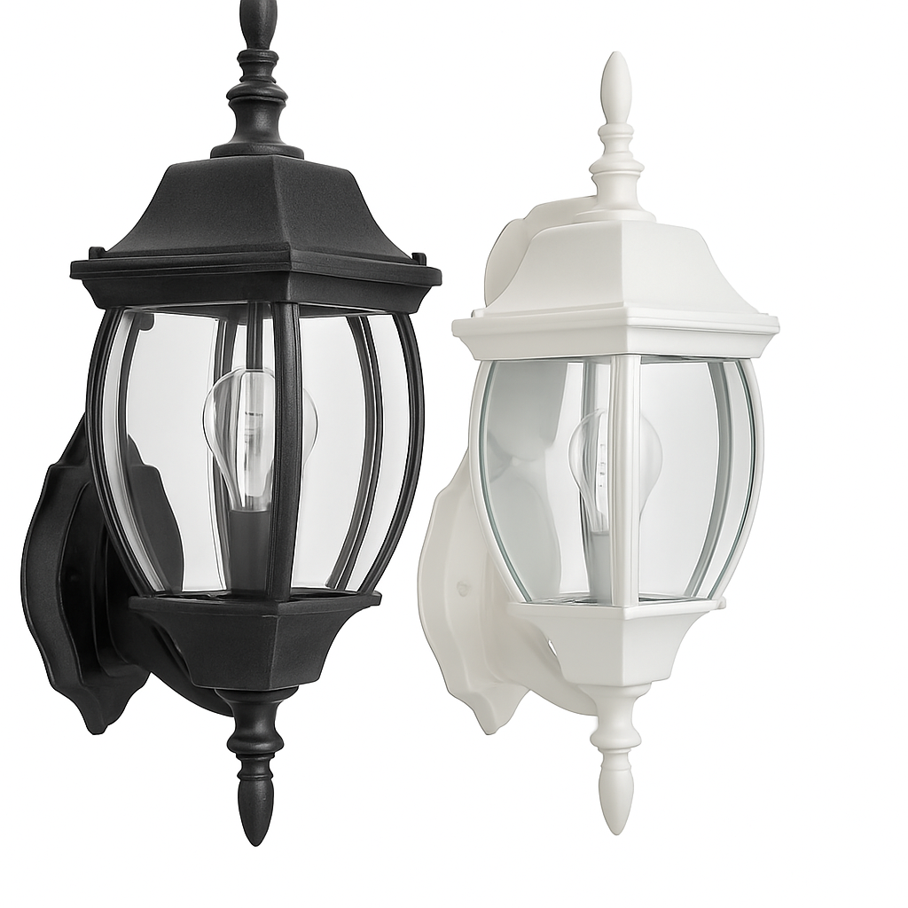 Traditional Hexagon Outdoor Wall Lantern – Up-Hang and Down-Hang Styles | White & Black Finish